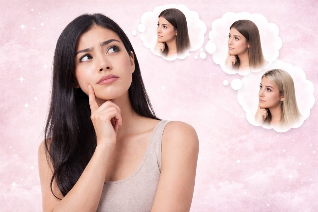 mujer pensando en aclarar el cabello con agua oxigenada antes y después