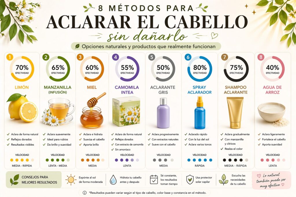 métodos para aclarar el cabello sin dañarlo comparación natural y productos