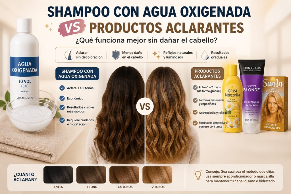 Shampoo con agua oxigenada vs productos aclarantes para el cabello